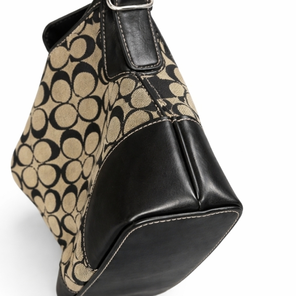 Coach Signature Canvas Shoulder Bag in Khaki/Black - Picture 6 of 9